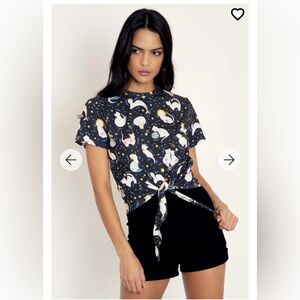 Blackmilk Zodiac Cats Front Tie Tee